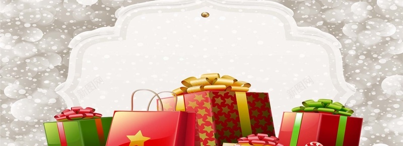银灰雪花冬天边框带礼物淘宝新年背景背景