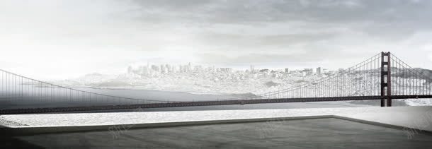 白色雪地大桥海报背景背景
