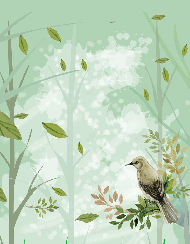 绿色手绘插画二十四节气立春海报背景矢量图ai设计背景_88icon https://88icon.com 二十四节气 喜鹊 手绘 插画 春天 树林 立春 立春海报 立春海报背景 绿色 节气海报 青草 矢量图