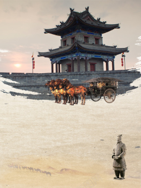 中国风陕西西安文化旅游海报背景背景