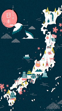 日本旅游地图H5背景矢量图背景