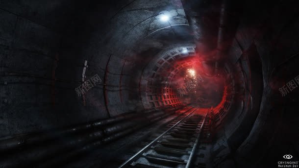 闪着红光的火车隧道背景