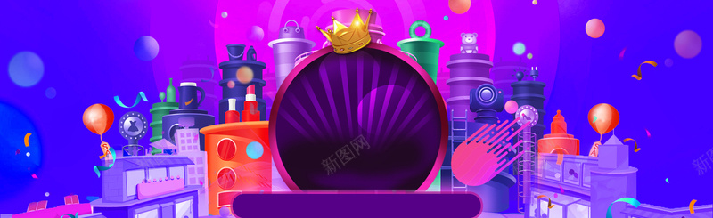 卡通紫色激情双12天猫活动海报背景背景