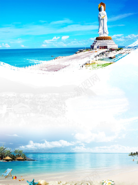 蓝天白云风景海南海滩建筑石像背景背景