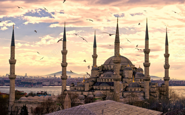 壮观土耳其清真寺摄影风景旅游海报背景