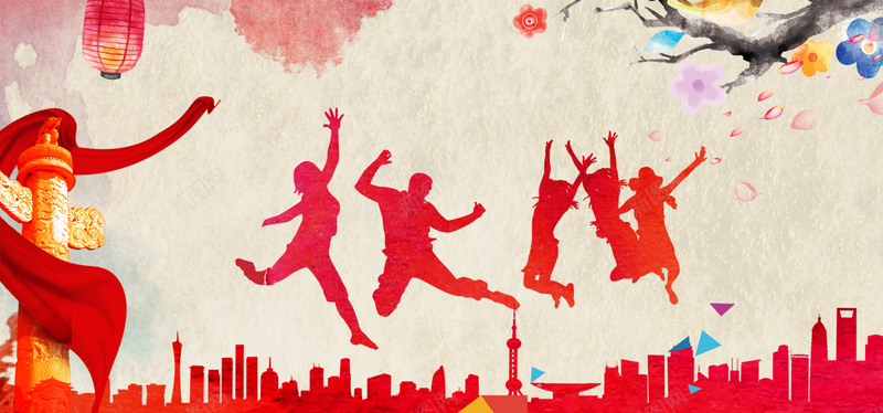 五四青年节中国风红色海报banner背景