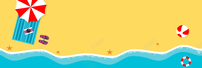 夏日上新卡通童趣黄色bannerpsd设计背景_88icon https://88icon.com 凉拖 化妆品 夏天 夏日上新 女装 新品上市 沙滩 泳圈 海星 海浪 清新 清爽 电商 遮阳伞