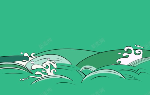 绿色卡通大海海浪背景
