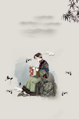 中国风复古手工刺绣宣传海报背景背景