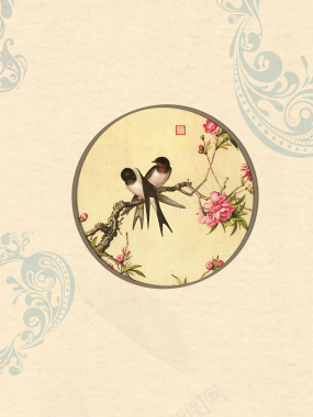 典雅中国风花鸟画框海报背景模板背景