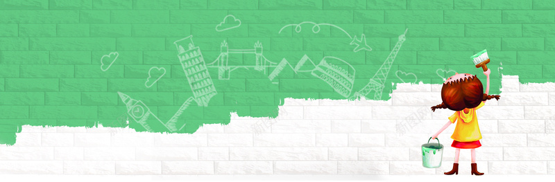 开学季儿童手绘墙面绿色白色背景背景