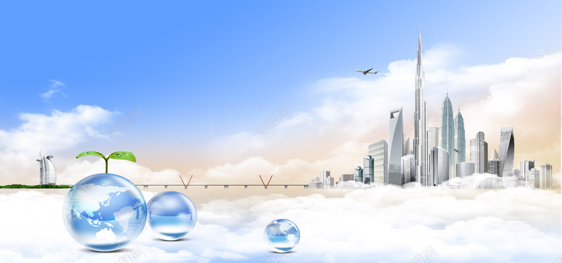 城市规划天空大气商务蓝色淘宝海报背景背景