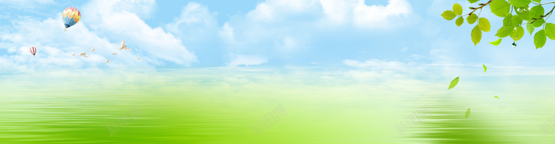 风景背景图psd_88icon https://88icon.com 摄影 海报banner 白鸽热气球飘落的树叶蓝天白云水面 风景