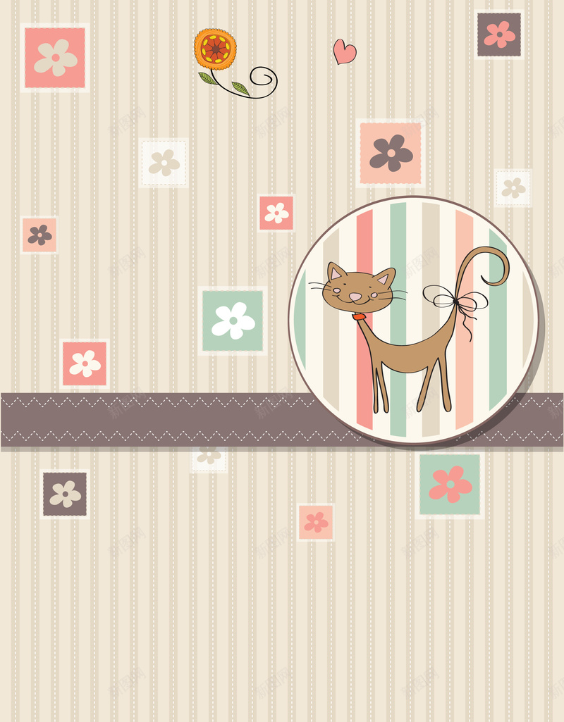 童趣卡通手绘猫咪条纹海报背景矢量图ai设计背景_88icon https://88icon.com 儿童海报 创意海报 卡通动物 卡通海报 可爱背景 猫咪 生日贺卡 红心 花朵 花纹花边 矢量图