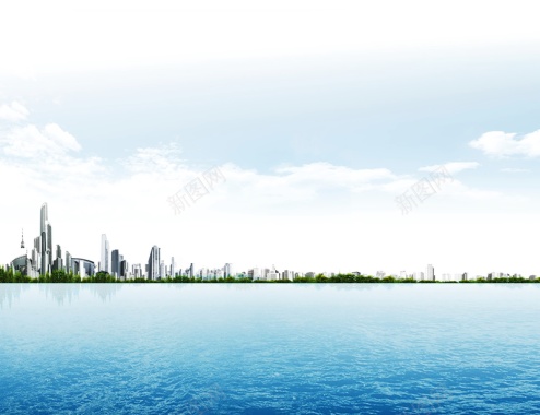 蓝色湖水背景模板背景