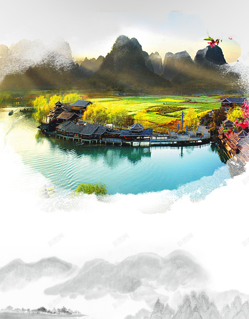 桂林上水风景海报背景psd设计背景_88icon https://88icon.com 夏季 宣传单模板 旅游 旅游海报设计 旅行社 旅行社展板 桂林山水