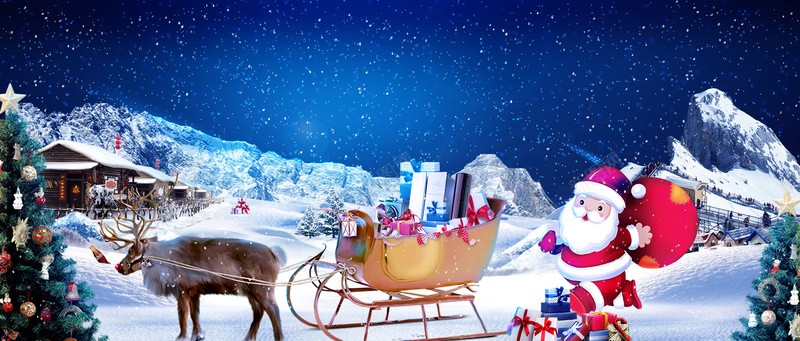 圣诞节拉雪橇卡通蓝色banner背景