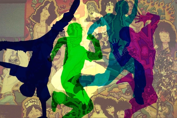 运动街舞人物剪影嘻哈摇滚彩色海报背景背景