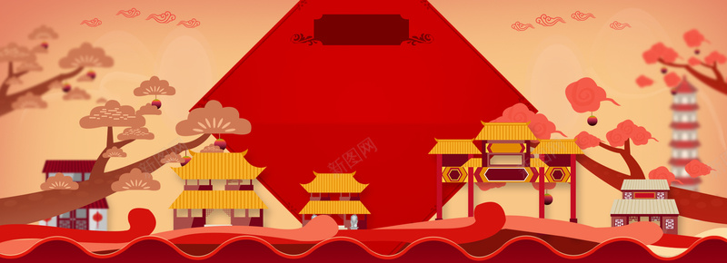 淘宝天猫中国风插画回馈活动海报背景