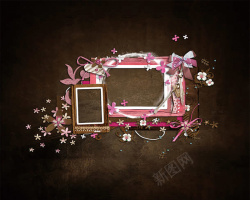 咖啡色背景相框咖啡色粉色花朵相框纹理背景高清图片