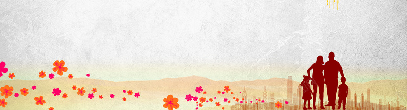 幸福背景psd设计背景_88icon https://88icon.com 一家人 剪影 城市 幸福 建筑 海报banner 纹理 花朵