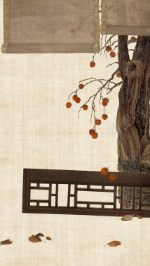 中国风杏树围栏H5背景背景