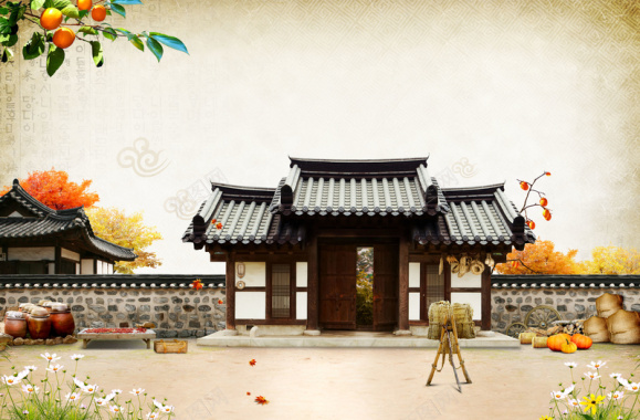 韩国古典秋天海报背景背景