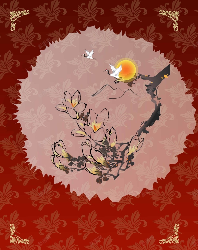 欧式花纹纹理背景矢量图ai设计背景_88icon https://88icon.com 圆圈 复古 暗红 木兰花 欧式 渐变 矢量 红色 纹理 背景 花纹 矢量图