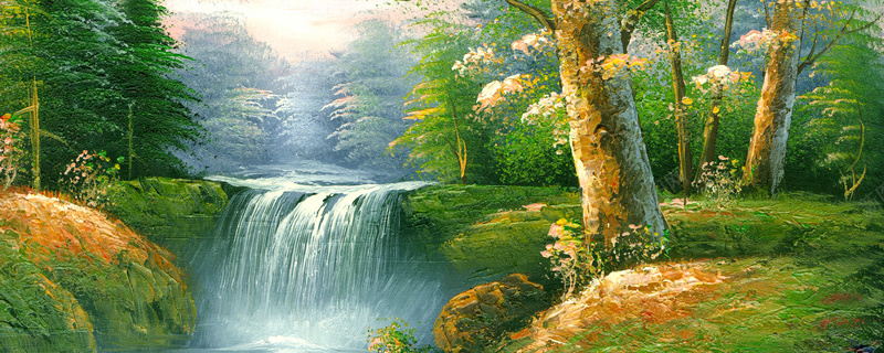 抽象油画森林瀑布淘宝网站背景图背景