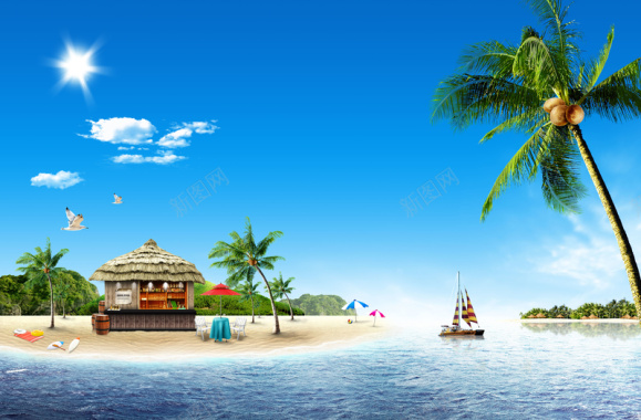 美丽海滩风景旅游海报背景背景