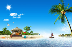 美丽夏季风景剪贴画美丽海滩风景旅游海报背景高清图片