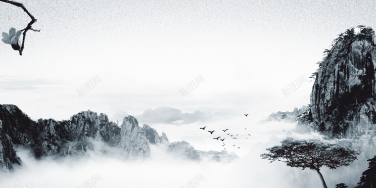 中国风山水画背景背景