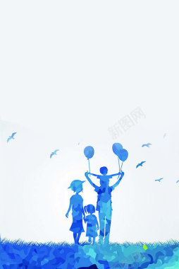 蓝色一家人背景海报背景