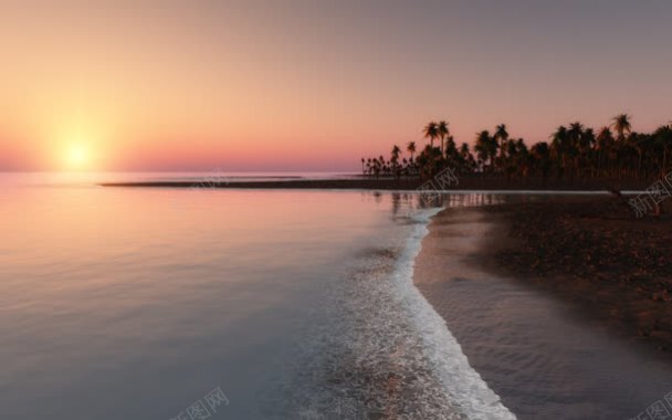 落日沙滩大海海报背景背景