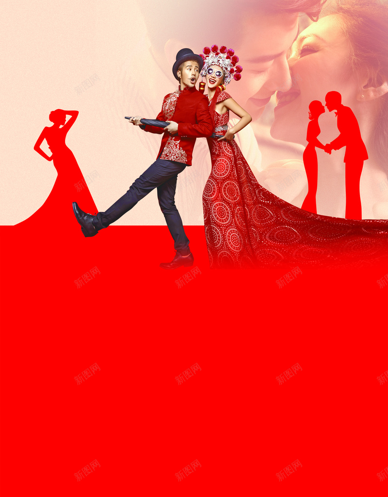 红色中式婚礼背景psd设计背景_88icon https://88icon.com 中国风 中式 婚礼 新郎新娘 浪漫 红色