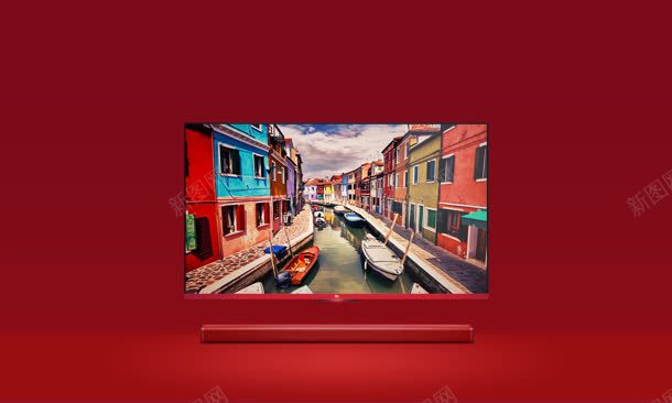 红色威尼斯小城电视海报背景背景