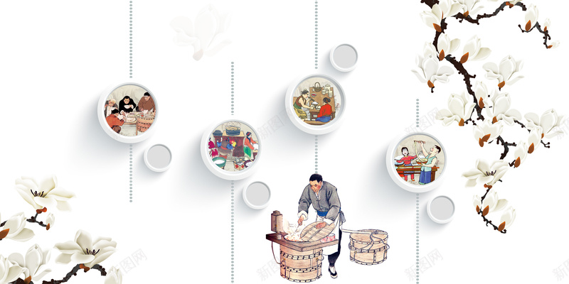 面食文化美食宣传海报背景jpg设计背景_88icon https://88icon.com 中国风 包子 宣传海报 梅花 海报 美食 美食文化 面食 餐厅 餐饮