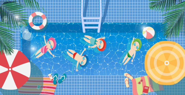夏日卡通游泳馆海报游泳池PSD分层背景背景