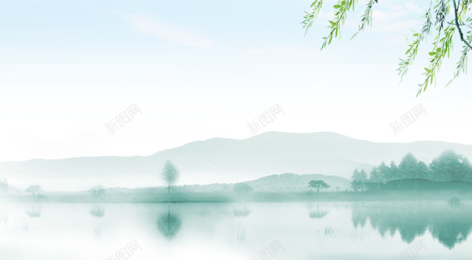 春季春天绿色清新简约中国风水墨画背景背景