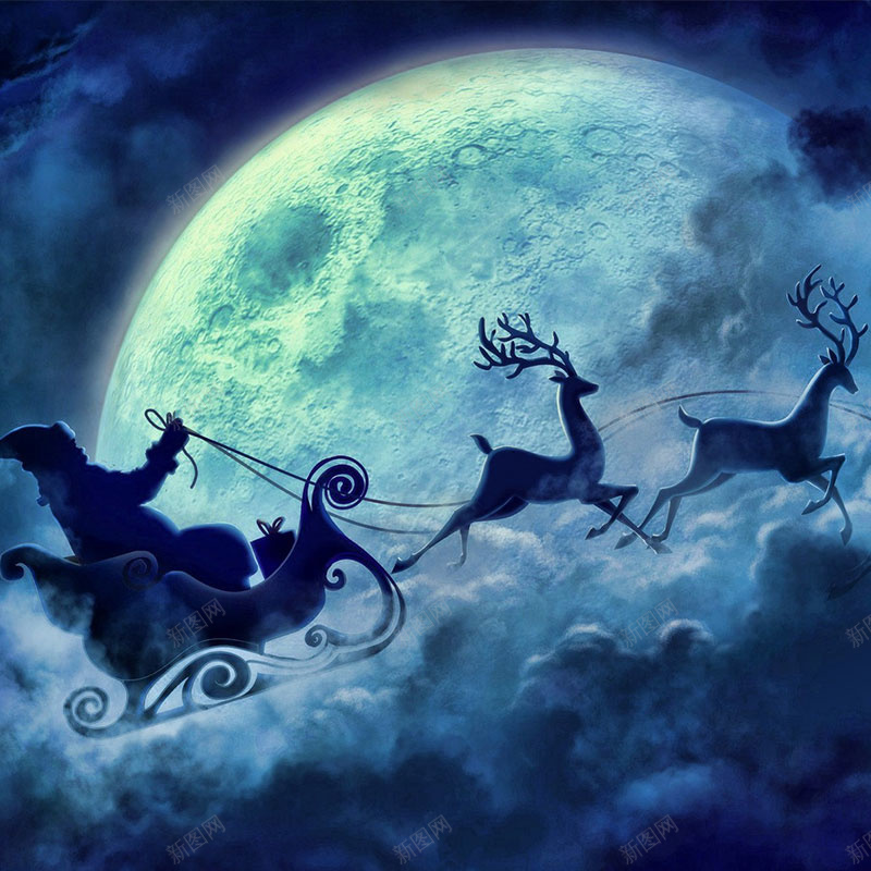 梦幻蓝色圣诞节背景jpg设计背景_88icon https://88icon.com 圣诞 圣诞海报背景 圣诞节素材背景 夜空 小清新 文艺 月亮 梦幻 浪漫 简约 雪橇 麋鹿