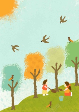 植树节插画海报背景背景
