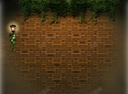 褐色围墙树叶展板背景背景