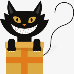万圣节礼物盒黑猫矢量图素材