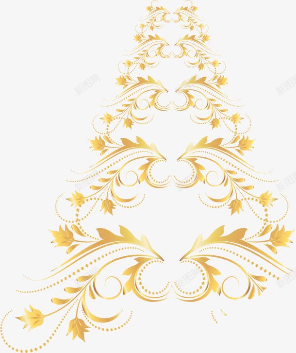 金色花纹圣诞树png免抠素材_88icon https://88icon.com 圣诞树 花纹 设计 金色