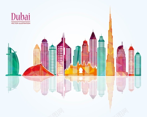 迪拜城市建筑背景模板矢量图背景