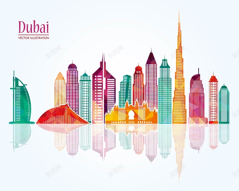迪拜城市建筑背景模板矢量图ai设计背景_88icon https://88icon.com 倒影 城市海报 建筑 迪拜 矢量图