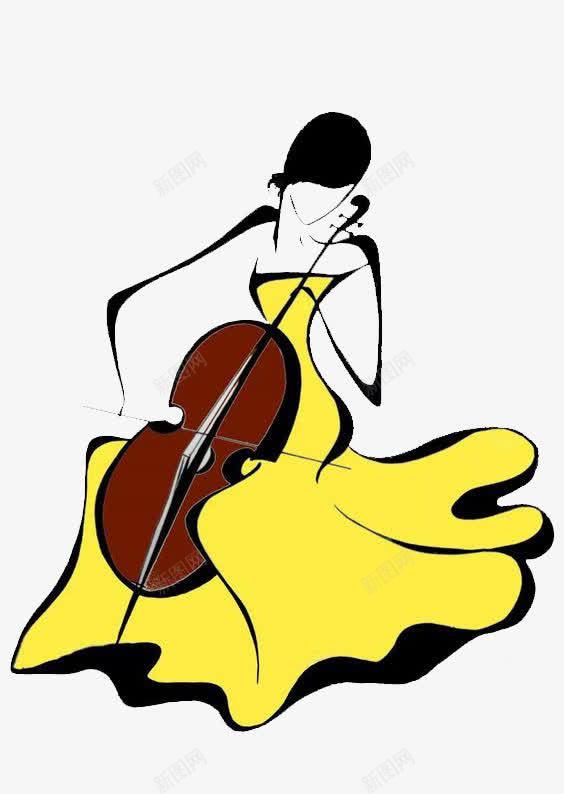 拉大提琴png免抠素材_88icon https://88icon.com 乐器 大提琴 拉琴 拉琴的女孩 黄色裙子