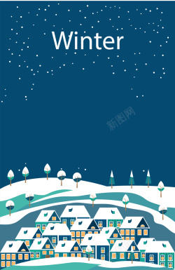 圣诞小村庄雪夜海报背景矢量图海报