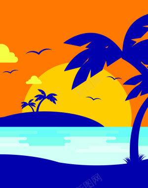 卡通手绘清凉夏季上新沙滩海报背景矢量图背景