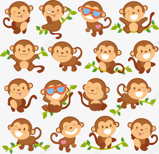 可爱小猴子一系列png免抠素材_88icon https://88icon.com 卡通 可爱 小猴子 水彩 猴群 系列